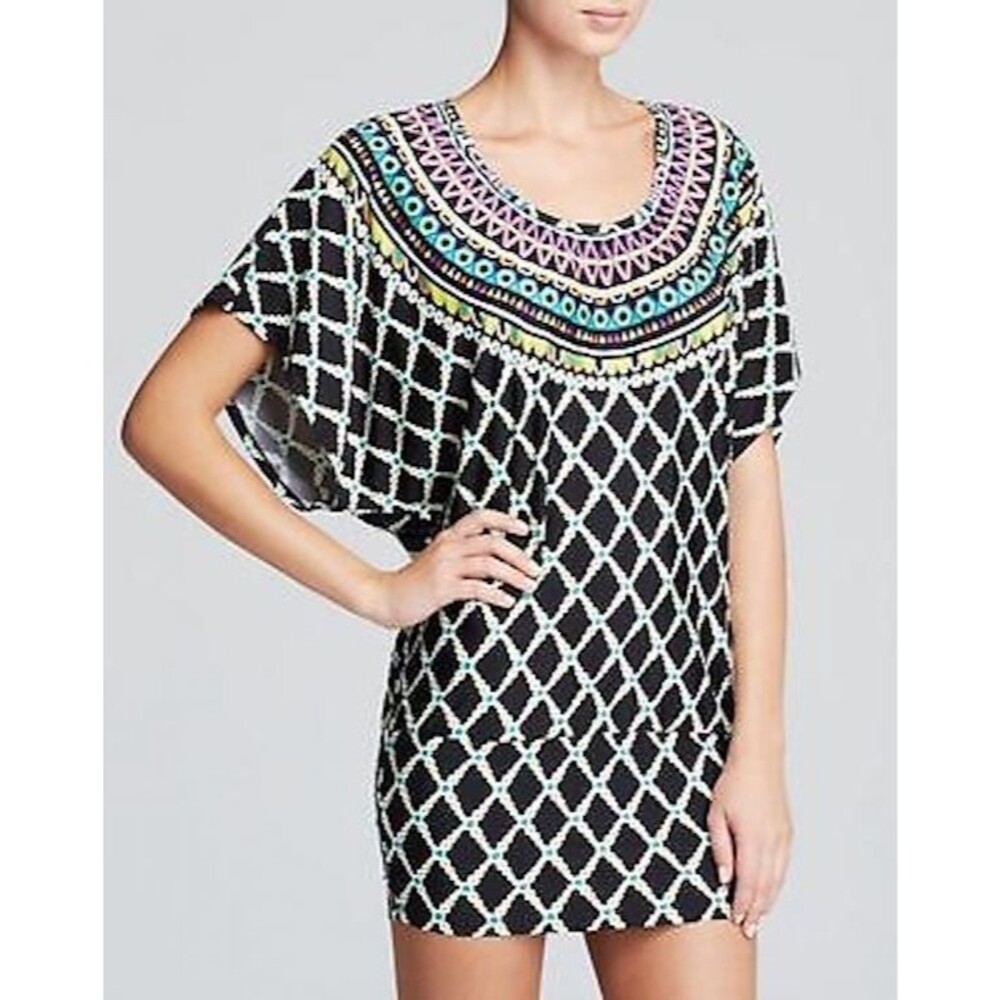 Trina Turk Kon Tiki Black Cover Up Tunic Dress